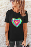 LC25224028-2-S, LC25224028-2-M, LC25224028-2-L, LC25224028-2-XL, LC25224028-2-2XL, Black Valentines Day Shirts Heart Shaped Print Crew Neck T Shirt