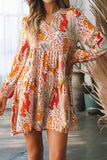 LC6118198-P22-S, LC6118198-P22-M, LC6118198-P22-L, LC6118198-P22-XL, Multicolour Split Neck Puff Sleeve Flowy Printed Dress