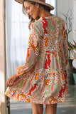 LC6118198-P22-S, LC6118198-P22-M, LC6118198-P22-L, LC6118198-P22-XL, Multicolour Split Neck Puff Sleeve Flowy Printed Dress