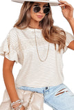 Women's Striped Lace Splicing Ruffle Sleeve T-shirt