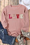 Sequin LOVE Chenille Embroidered Graphic Corded Sweatshirt