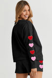 Women's Heart Print 2 Piece Set Patch Long Sleeve Top and Shorts