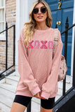 Women Valentine's Day Sweatshirt Sequin XOXO Corded Crew Neck Shirt Tops