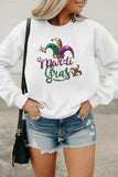 LC25317103-1-S, LC25317103-1-M, LC25317103-1-L, LC25317103-1-XL, LC25317103-1-2XL, White Mardi Gras Sequined Pattern Drop Shoulder Sweatshirt