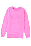 LC25315893-P106-S, LC25315893-P106-M, LC25315893-P106-L, LC25315893-P106-XL, Bright Pink MAMA Letter Embossed Casual Sweatshirt