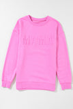 LC25315893-P106-S, LC25315893-P106-M, LC25315893-P106-L, LC25315893-P106-XL, Bright Pink MAMA Letter Embossed Casual Sweatshirt