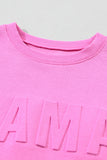 LC25315893-P106-S, LC25315893-P106-M, LC25315893-P106-L, LC25315893-P106-XL, Bright Pink MAMA Letter Embossed Casual Sweatshirt