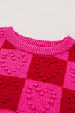 LC2724207-P322-S, LC2724207-P322-M, LC2724207-P322-L, LC2724207-P322-XL, Multicolor Checkered Pattern Heart Detail Textured Sweater