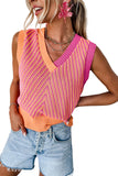LC276220-P306-S, LC276220-P306-M, LC276220-P306-L, LC276220-P306-XL, Strawberry Pink Contrast Chevron Knit V Neck Sweater Vest