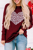 LC25126439-3-S, LC25126439-3-M, LC25126439-3-L, LC25126439-3-XL, LC25126439-3-2XL, Red Leopard Heart Graphic Raglan Long Sleeve Top