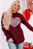 LC25126439-3-S, LC25126439-3-M, LC25126439-3-L, LC25126439-3-XL, LC25126439-3-2XL, Red Leopard Heart Graphic Raglan Long Sleeve Top