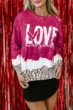 LC25316898-3-S, LC25316898-3-M, LC25316898-3-L, LC25316898-3-XL, Red LOVE everyday Bleached Leopard Print Sweatshirt