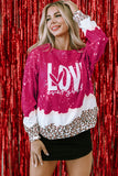 LC25316898-3-S, LC25316898-3-M, LC25316898-3-L, LC25316898-3-XL, Red LOVE everyday Bleached Leopard Print Sweatshirt