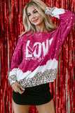 LC25316898-3-S, LC25316898-3-M, LC25316898-3-L, LC25316898-3-XL, Red LOVE everyday Bleached Leopard Print Sweatshirt