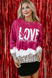 LC25316898-3-S, LC25316898-3-M, LC25316898-3-L, LC25316898-3-XL, Red LOVE everyday Bleached Leopard Print Sweatshirt
