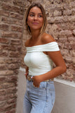 LC25223648-P1-S, LC25223648-P1-M, LC25223648-P1-L, LC25223648-P1-XL, White Folded Off Shoulder Slim Top