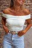 LC25223648-P1-S, LC25223648-P1-M, LC25223648-P1-L, LC25223648-P1-XL, White Folded Off Shoulder Slim Top