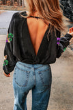 LC25317105-2-S, LC25317105-2-M, LC25317105-2-L, LC25317105-2-XL, LC25317105-2-2XL, Black Mardi Gras Sequin Fleur De Lis Open Back Sweatshirt