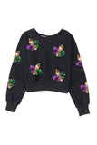LC25317105-2-S, LC25317105-2-M, LC25317105-2-L, LC25317105-2-XL, LC25317105-2-2XL, Black Mardi Gras Sequin Fleur De Lis Open Back Sweatshirt