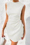 LC6118711-P1-S, LC6118711-P1-M, LC6118711-P1-L, LC6118711-P1-XL, LC6118711-P1-2XL, White Drawstring Side Solid Tank Dress