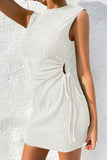 LC6118711-P1-S, LC6118711-P1-M, LC6118711-P1-L, LC6118711-P1-XL, LC6118711-P1-2XL, White Drawstring Side Solid Tank Dress