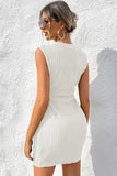 LC6118711-P1-S, LC6118711-P1-M, LC6118711-P1-L, LC6118711-P1-XL, LC6118711-P1-2XL, White Drawstring Side Solid Tank Dress