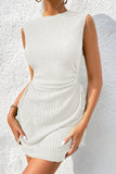 LC6118711-P1-S, LC6118711-P1-M, LC6118711-P1-L, LC6118711-P1-XL, LC6118711-P1-2XL, White Drawstring Side Solid Tank Dress