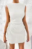 LC6118711-P1-S, LC6118711-P1-M, LC6118711-P1-L, LC6118711-P1-XL, LC6118711-P1-2XL, White Drawstring Side Solid Tank Dress
