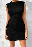 LC6118711-P2-S, LC6118711-P2-M, LC6118711-P2-L, LC6118711-P2-XL, LC6118711-P2-2XL, Black Drawstring Side Solid Tank Dress