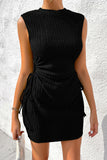 LC6118711-P2-S, LC6118711-P2-M, LC6118711-P2-L, LC6118711-P2-XL, LC6118711-P2-2XL, Black Drawstring Side Solid Tank Dress