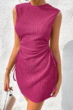 LC6118711-P6-S, LC6118711-P6-M, LC6118711-P6-L, LC6118711-P6-XL, LC6118711-P6-2XL, Rose Red Drawstring Side Solid Tank Dress