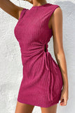 LC6118711-P6-S, LC6118711-P6-M, LC6118711-P6-L, LC6118711-P6-XL, LC6118711-P6-2XL, Rose Red Drawstring Side Solid Tank Dress
