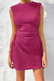 LC6118711-P6-S, LC6118711-P6-M, LC6118711-P6-L, LC6118711-P6-XL, LC6118711-P6-2XL, Rose Red Drawstring Side Solid Tank Dress