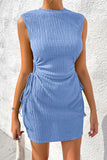 LC6118711-P304-S, LC6118711-P304-M, LC6118711-P304-L, LC6118711-P304-XL, LC6118711-P304-2XL, Sky Blue Drawstring Side Solid Tank Dress