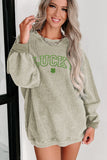 LC25317166-9-S, LC25317166-9-M, LC25317166-9-L, LC25317166-9-XL, LC25317166-9-2XL, Green LUCKY Clover Embroidered Corded Crewneck Sweatshirt