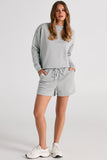 LC625104-11-S, LC625104-11-M, LC625104-11-L, LC625104-11-XL, LC625104-11-2XL, Gray Textured Long Sleeve Top and Drawstring Shorts Set