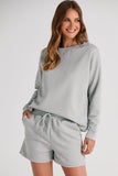 LC625104-11-S, LC625104-11-M, LC625104-11-L, LC625104-11-XL, LC625104-11-2XL, Gray Textured Long Sleeve Top and Drawstring Shorts Set