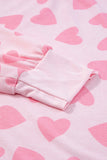 LC15803-P1020-S, LC15803-P1020-M, LC15803-P1020-L, LC15803-P1020-XL, Pink Valentine Heart Shape Print Long Sleeve Top Shorts Lounge Set