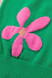LC277118-P109-S, LC277118-P109-M, LC277118-P109-L, LC277118-P109-XL, Bright Green Floral Bubble Short Sleeve Sweater