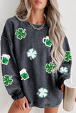 Women's Sequined Clover St Patrick Graphic Corded Sweatshirt