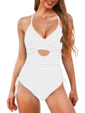 Womens One Piece Ruched Cut Out Wrap One Piece Bathing Suit