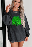 Women's Sequin Embroidered Clover Corded Sweatshirt