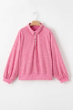 LC25312134-10-S, LC25312134-10-M, LC25312134-10-L, LC25312134-10-XL, LC25312134-10-2XL, LC25312134-10-XS, LC25312134-10-XXL, Pink Washed Snap Buttons Lantern Sleeve Pullover Sweatshirt
