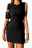 LC6118711-P2-S, LC6118711-P2-M, LC6118711-P2-L, LC6118711-P2-XL, LC6118711-P2-2XL, Black Drawstring Side Solid Tank Dress