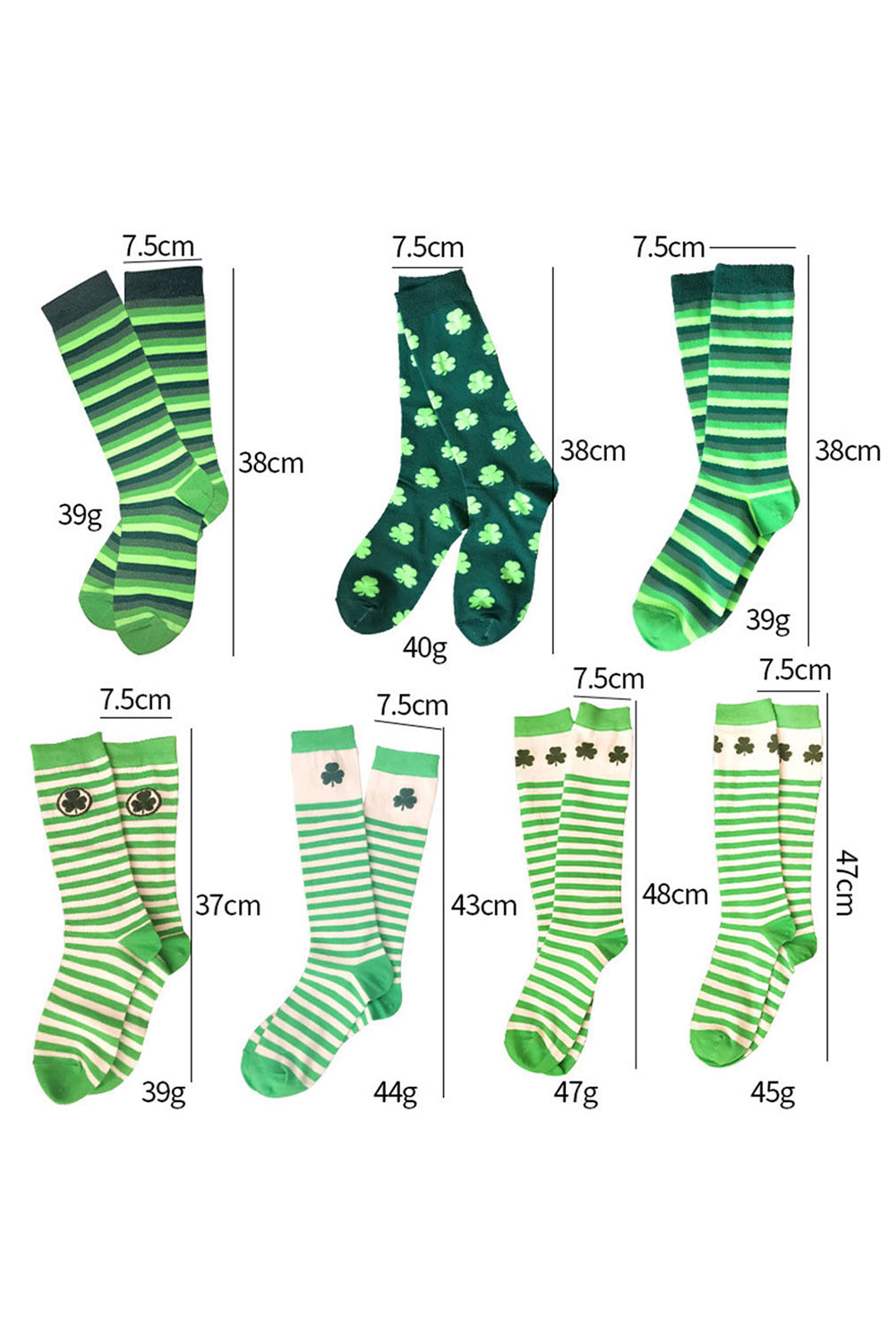 BH042551-P209, Dark Green St Patricks Clover Print Tube Socks