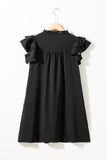 LC6118931-P2-S, LC6118931-P2-M, LC6118931-P2-L, LC6118931-P2-XL, Black Ruffle Sleeve V Neck Frilled Shift Dress
