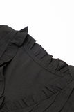 LC6118931-P2-S, LC6118931-P2-M, LC6118931-P2-L, LC6118931-P2-XL, Black Ruffle Sleeve V Neck Frilled Shift Dress
