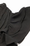 LC6118931-P2-S, LC6118931-P2-M, LC6118931-P2-L, LC6118931-P2-XL, Black Ruffle Sleeve V Neck Frilled Shift Dress