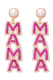 BH013611-P6, Rose Red MAMA Rhinestone Pearl Dangle Stud Earrings