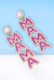 BH013611-P6, Rose Red MAMA Rhinestone Pearl Dangle Stud Earrings